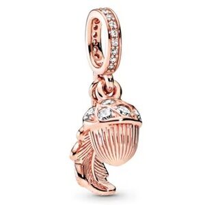 NWOT Rose Acorn and Leaf Dangle Charm Sterling Silver 925